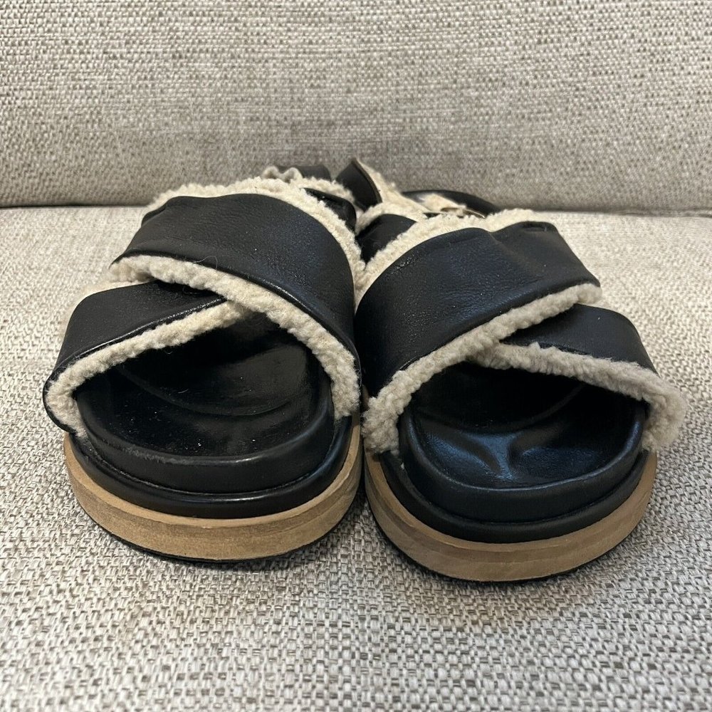 ALOHAS Black Shearling-Trim Platform Sandals - Picture 4 of 8
